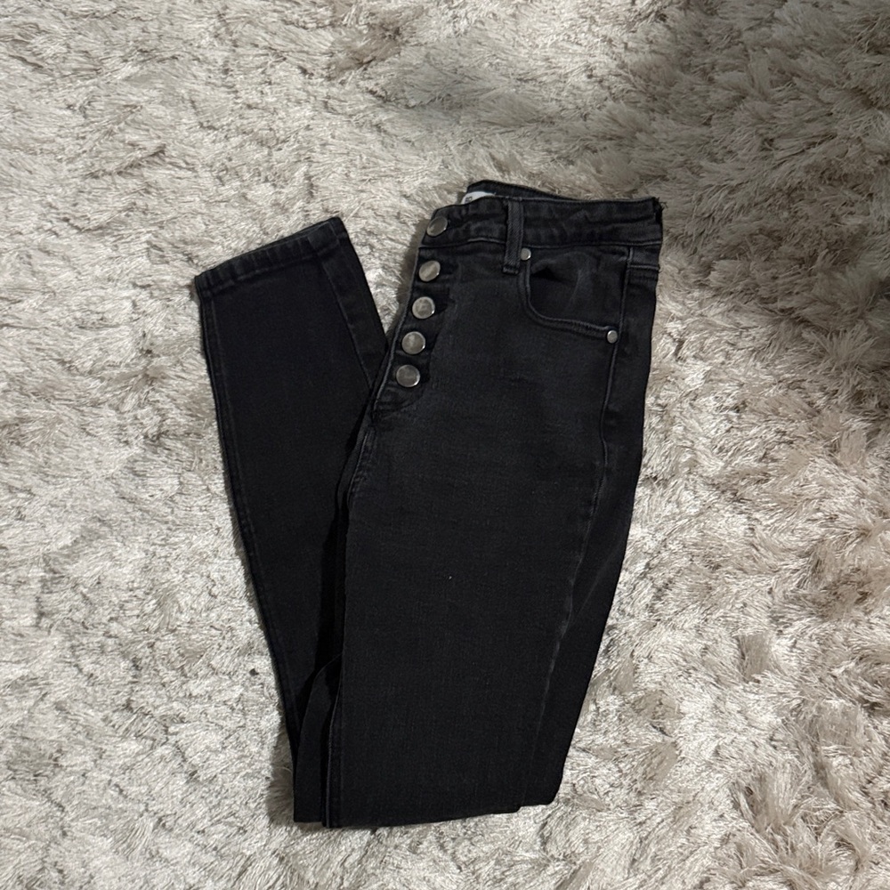 bp High-Rise Black Button-Front Skinny Jeans